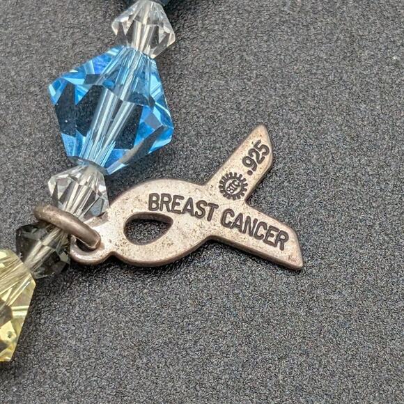 SJC Sterling 925 Breast Cancer Awareness Ribbon Crystal Bracelet Rainbow Toggle - Picture 4 of 9